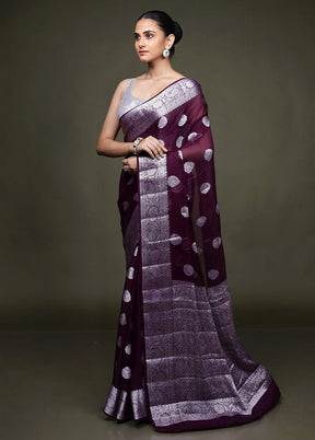Purple Kora Silk Saree With Blouse Piece