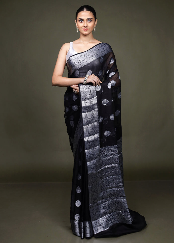 Black Kora Silk Saree With Blouse Piece