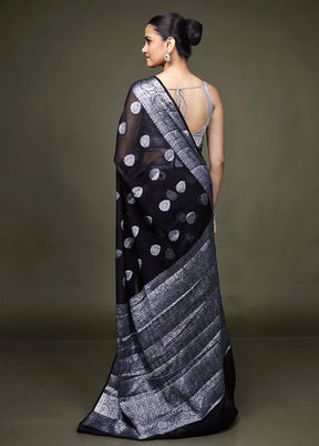 Black Kora Silk Saree With Blouse Piece