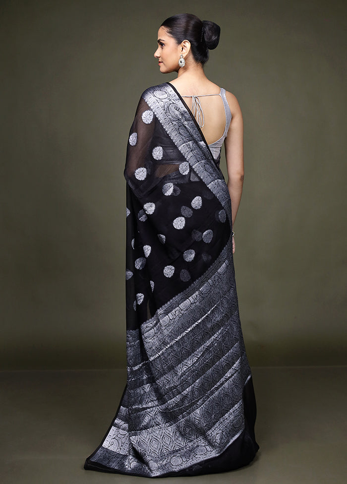 Black Kora Silk Saree With Blouse Piece