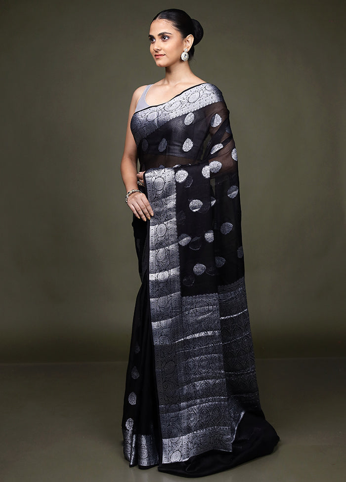 Black Kora Silk Saree With Blouse Piece