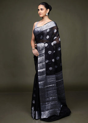 Black Kora Silk Saree With Blouse Piece