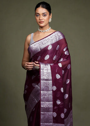 Purple Kora Silk Saree With Blouse Piece