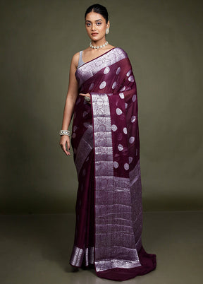 Purple Kora Silk Saree With Blouse Piece