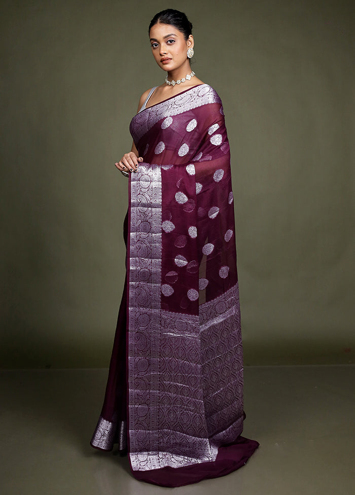 Purple Kora Silk Saree With Blouse Piece