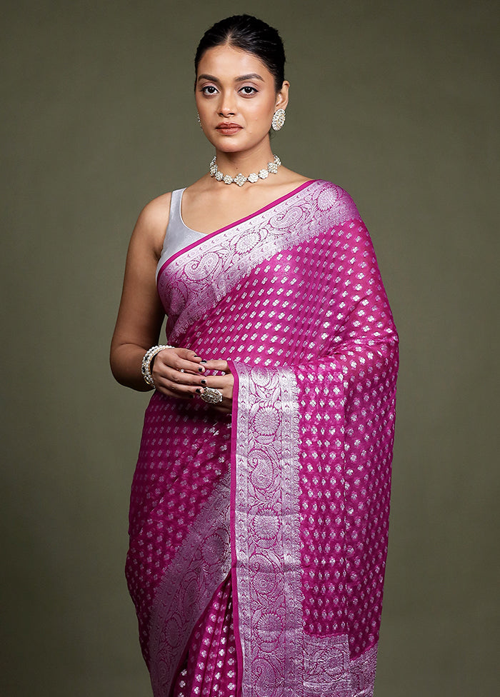 Pink Kora Silk Saree With Blouse Piece