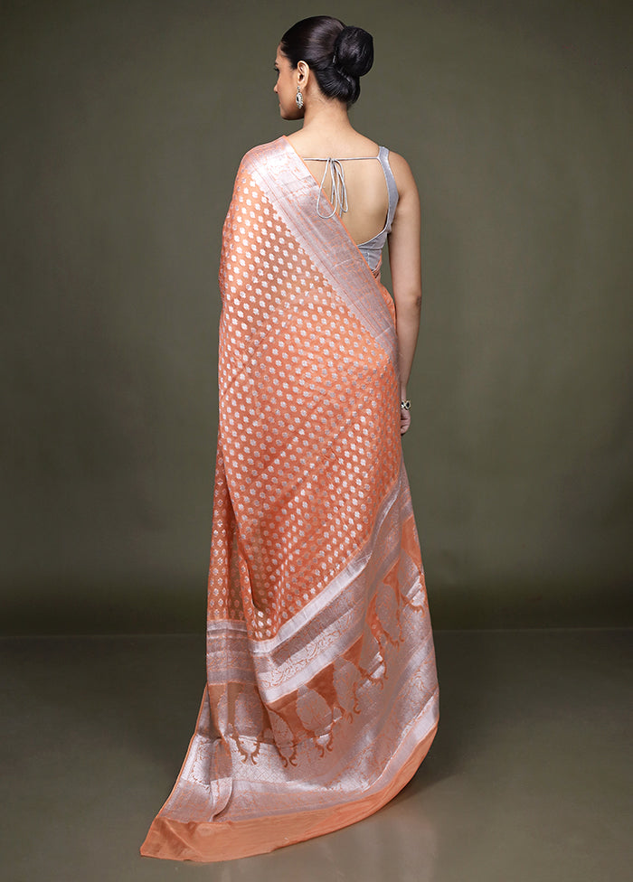 Peach Kora Silk Saree With Blouse Piece