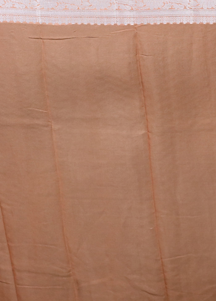 Peach Kora Silk Saree With Blouse Piece