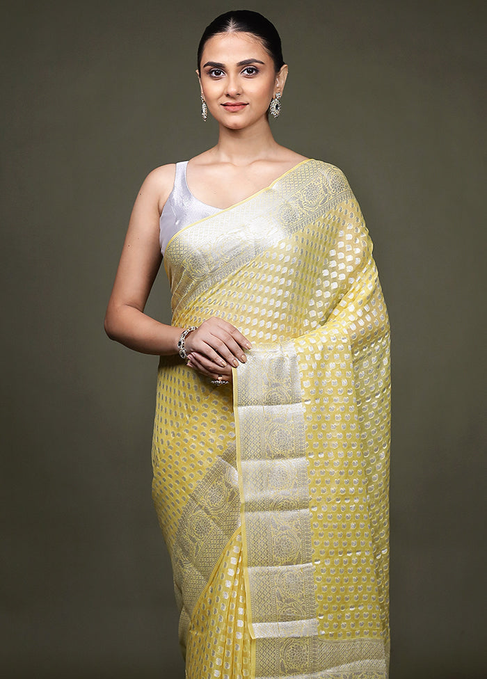 Yellow Kora Silk Saree With Blouse Piece