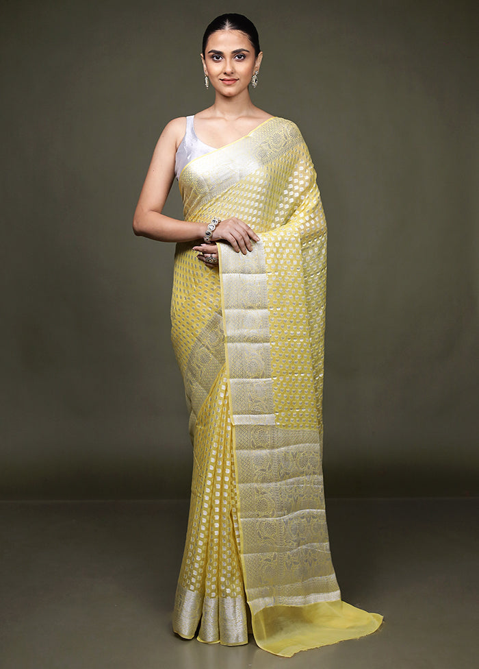 Yellow Kora Silk Saree With Blouse Piece