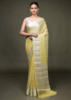 Yellow Kora Silk Saree With Blouse Piece