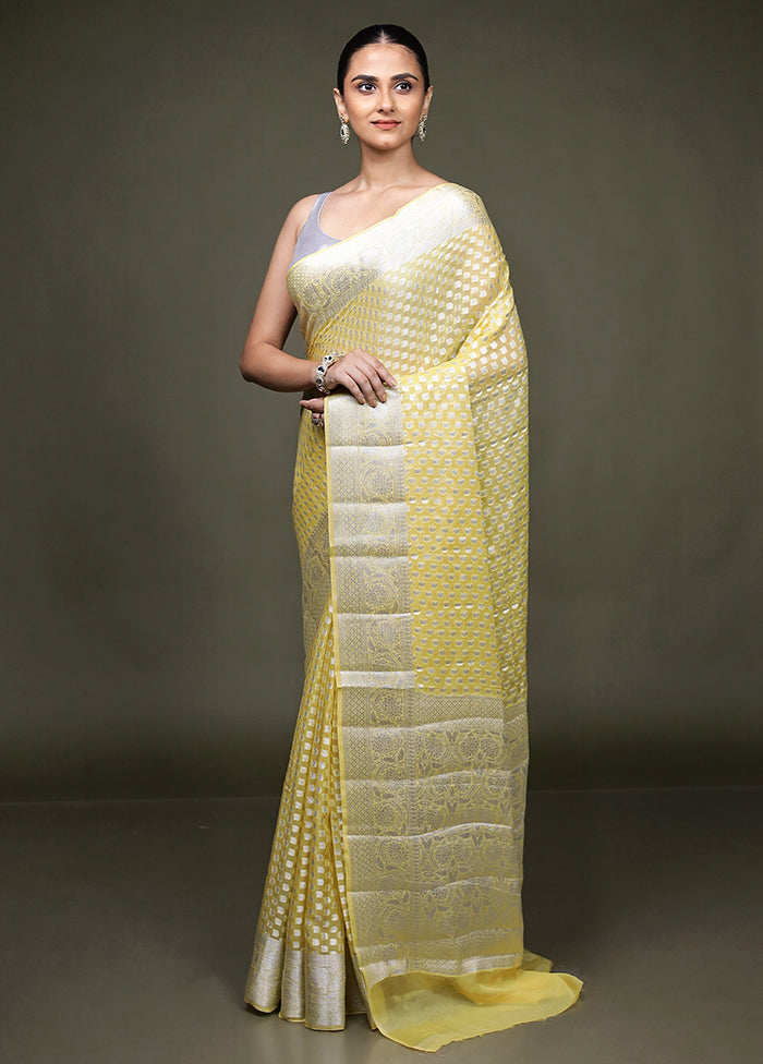 Yellow Kora Silk Saree With Blouse Piece
