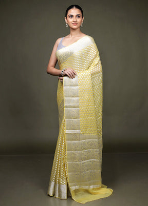 Yellow Kora Silk Saree With Blouse Piece