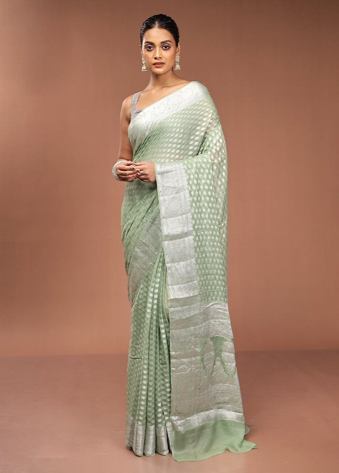 Green Kora Silk Saree With Blouse Piece