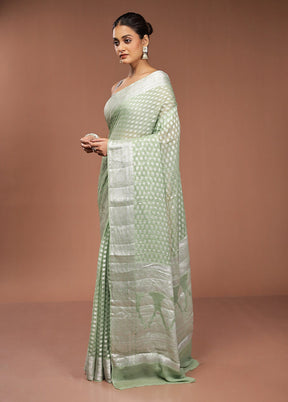 Green Kora Silk Saree With Blouse Piece