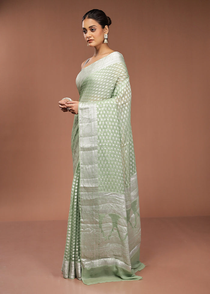Green Kora Silk Saree With Blouse Piece