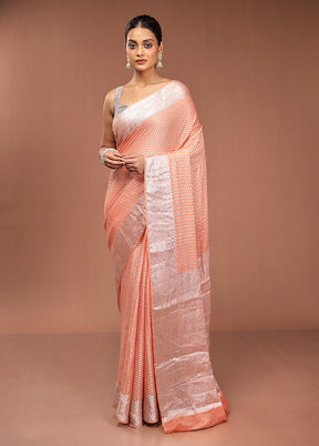 Peach Kora Silk Saree With Blouse Piece