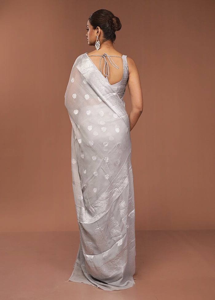 Grey Kora Silk Saree With Blouse Piece
