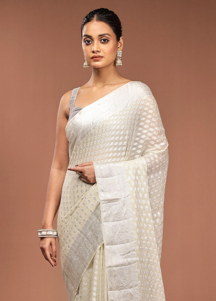 Cream Kora Silk Saree With Blouse Piece