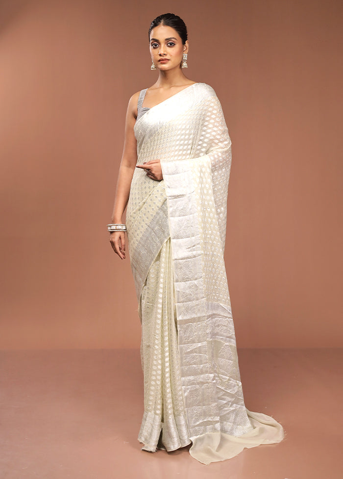 Cream Kora Silk Saree With Blouse Piece