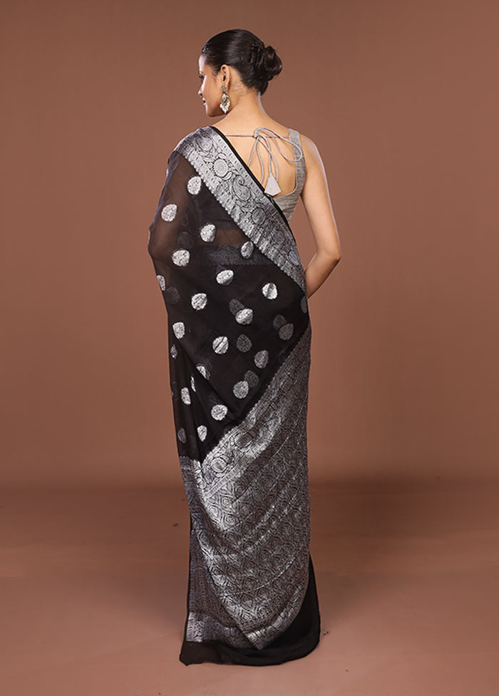 Black Handloom Kora Pure Silk Saree With Blouse Piece