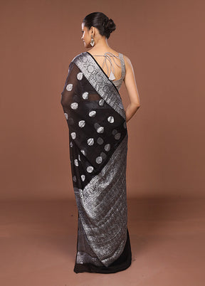 Black Handloom Kora Pure Silk Saree With Blouse Piece