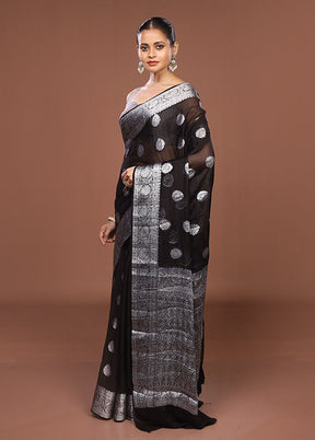 Black Handloom Kora Pure Silk Saree With Blouse Piece
