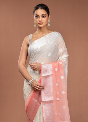 Pink Handloom Kora Pure Silk Saree With Blouse Piece