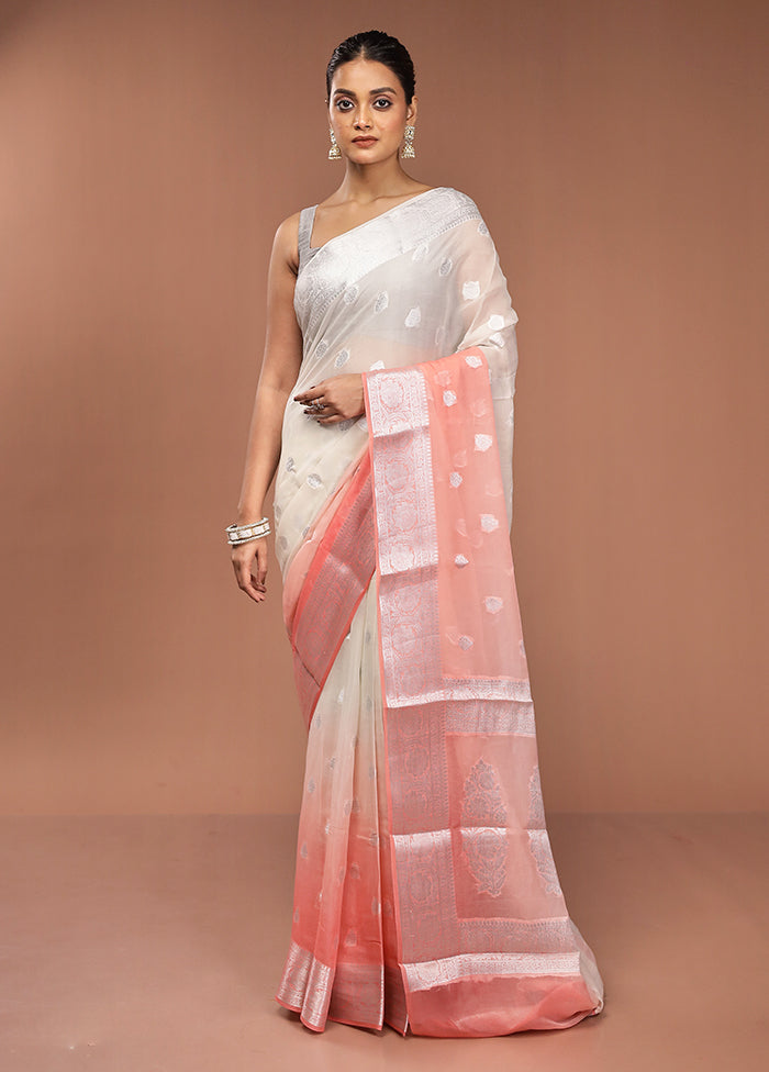 Pink Handloom Kora Pure Silk Saree With Blouse Piece