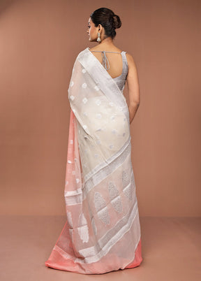 Pink Handloom Kora Pure Silk Saree With Blouse Piece