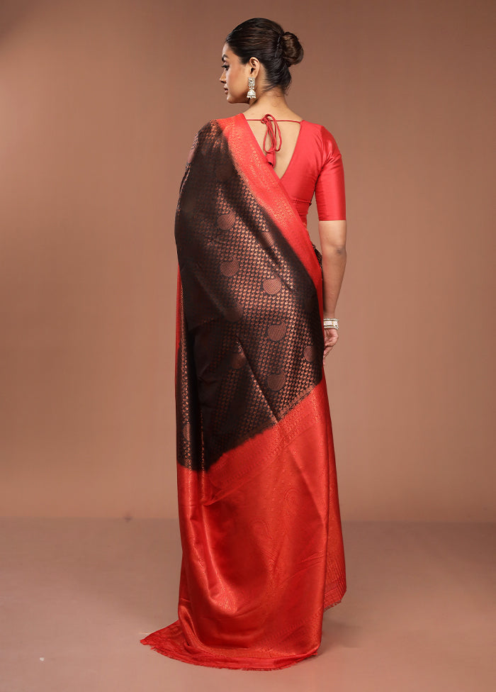 Black Dupion Silk Saree With Blouse Piece