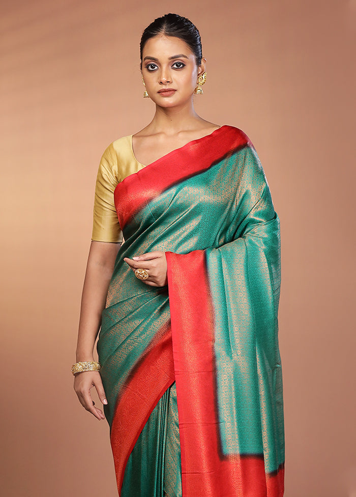 Green Dupion Silk Saree With Blouse Piece