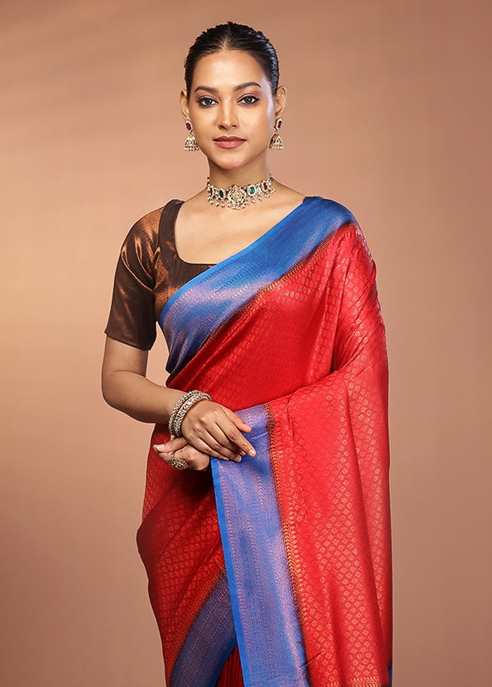 Red Dupion Silk Saree With Blouse Piece
