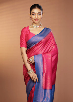 Pink Dupion Silk Saree With Blouse Piece
