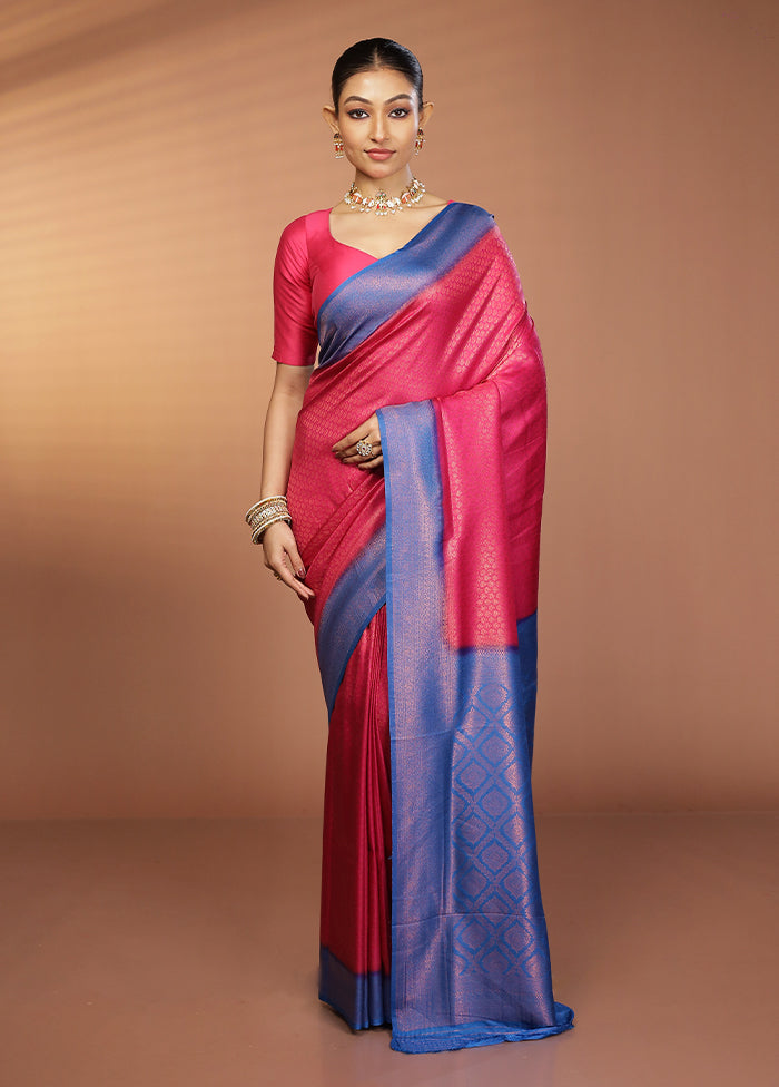 Pink Dupion Silk Saree With Blouse Piece
