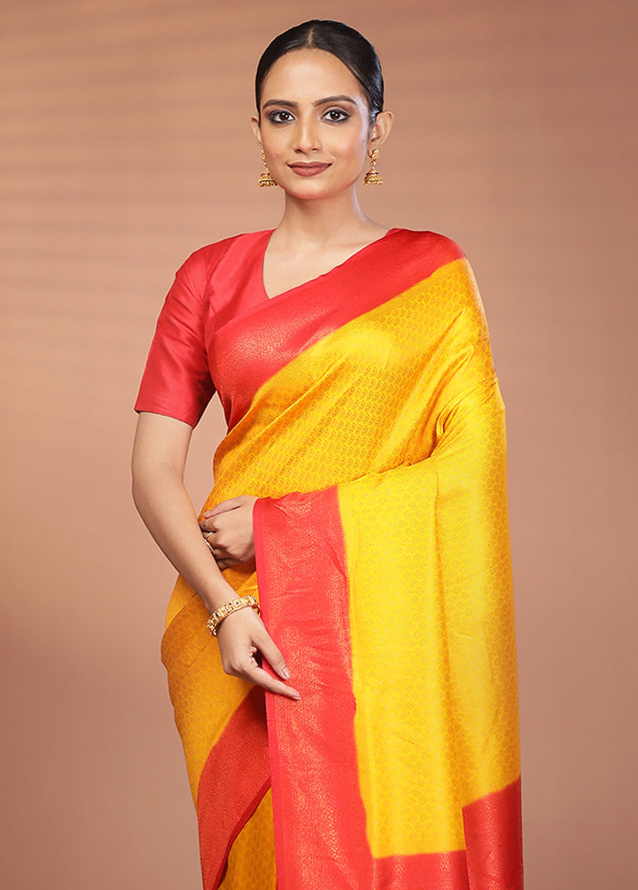 Yellow Dupion Silk Saree With Blouse Piece