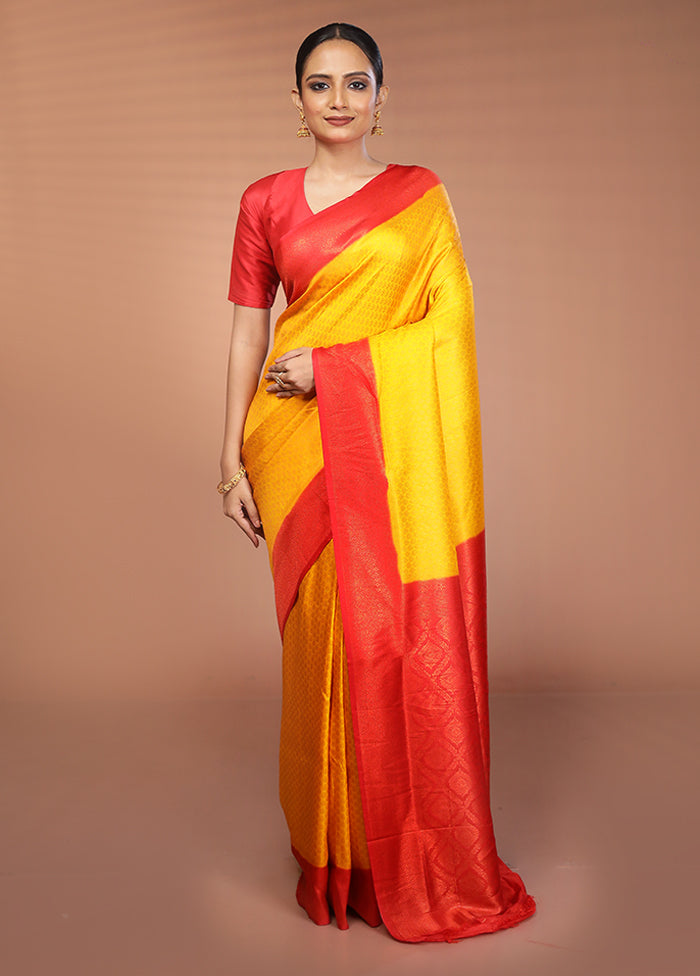 Yellow Dupion Silk Saree With Blouse Piece