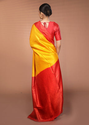 Yellow Dupion Silk Saree With Blouse Piece