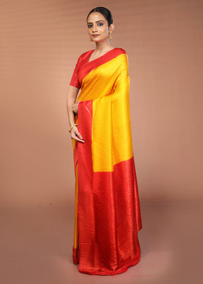 Yellow Dupion Silk Saree With Blouse Piece