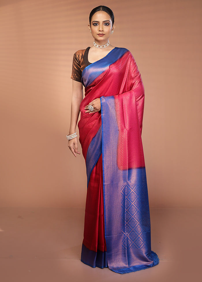 Pink Dupion Silk Saree With Blouse Piece