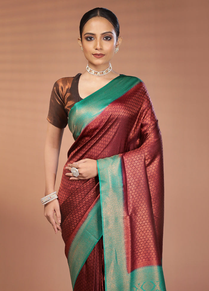 Maroon Dupion Silk Saree With Blouse Piece