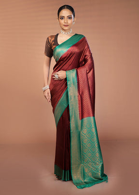 Maroon Dupion Silk Saree With Blouse Piece