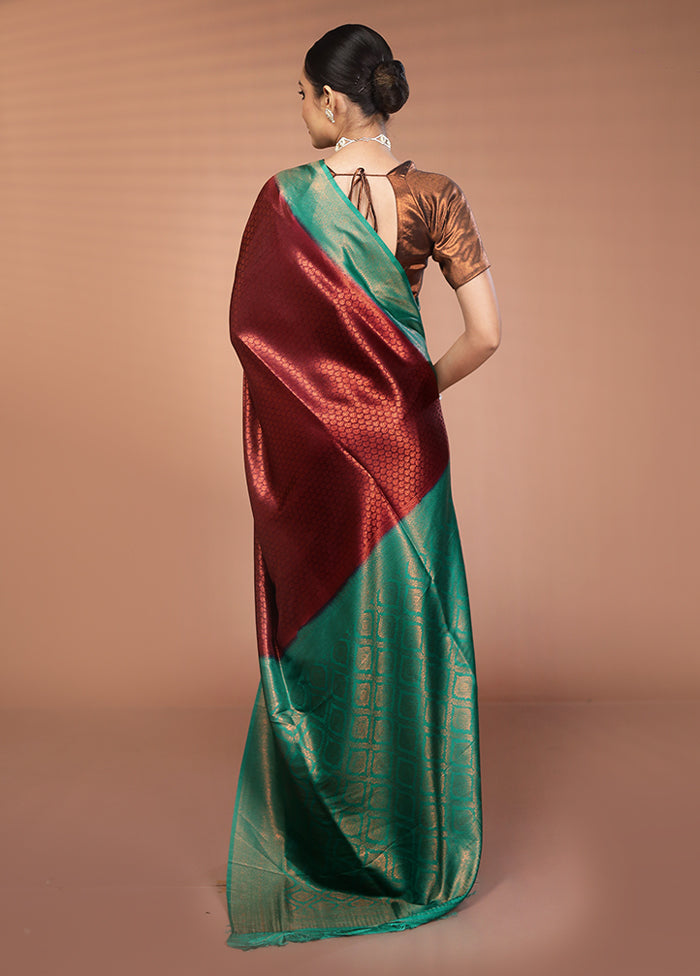 Maroon Dupion Silk Saree With Blouse Piece