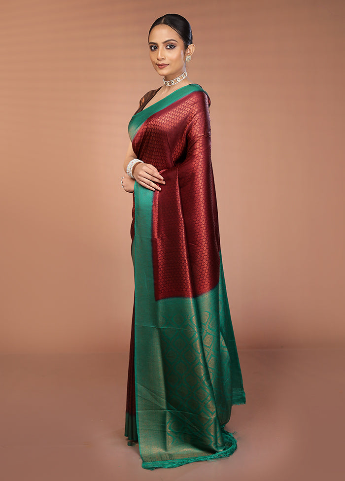 Maroon Dupion Silk Saree With Blouse Piece