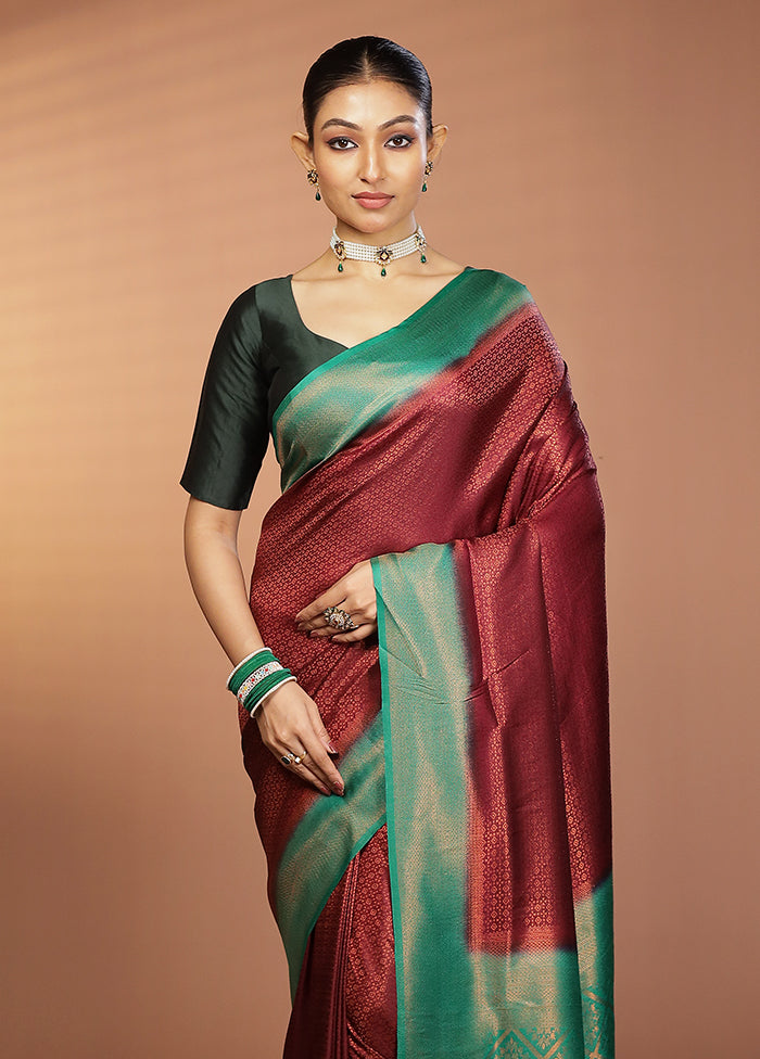 Maroon Dupion Silk Saree With Blouse Piece