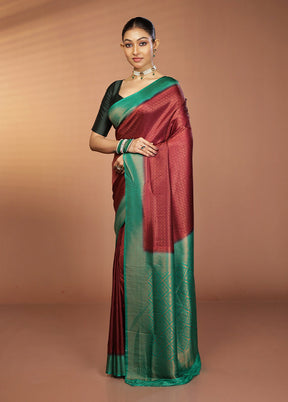 Maroon Dupion Silk Saree With Blouse Piece