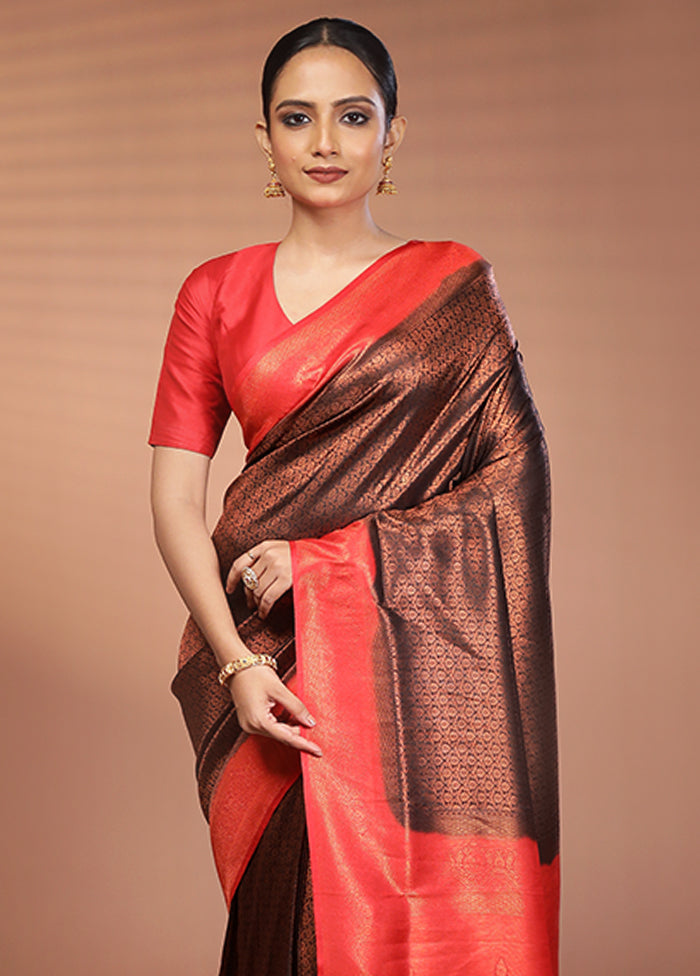 Black Dupion Silk Saree With Blouse Piece