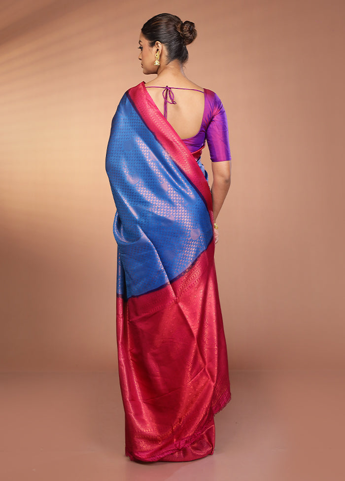 Blue Dupion Silk Saree With Blouse Piece
