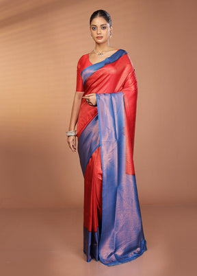 Red Dupion Silk Saree With Blouse Piece