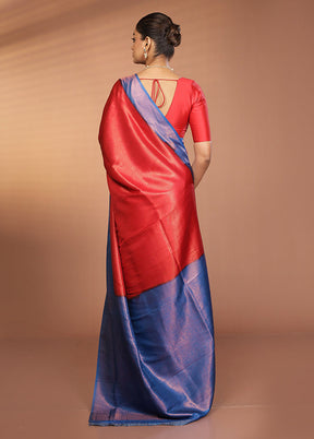 Red Dupion Silk Saree With Blouse Piece
